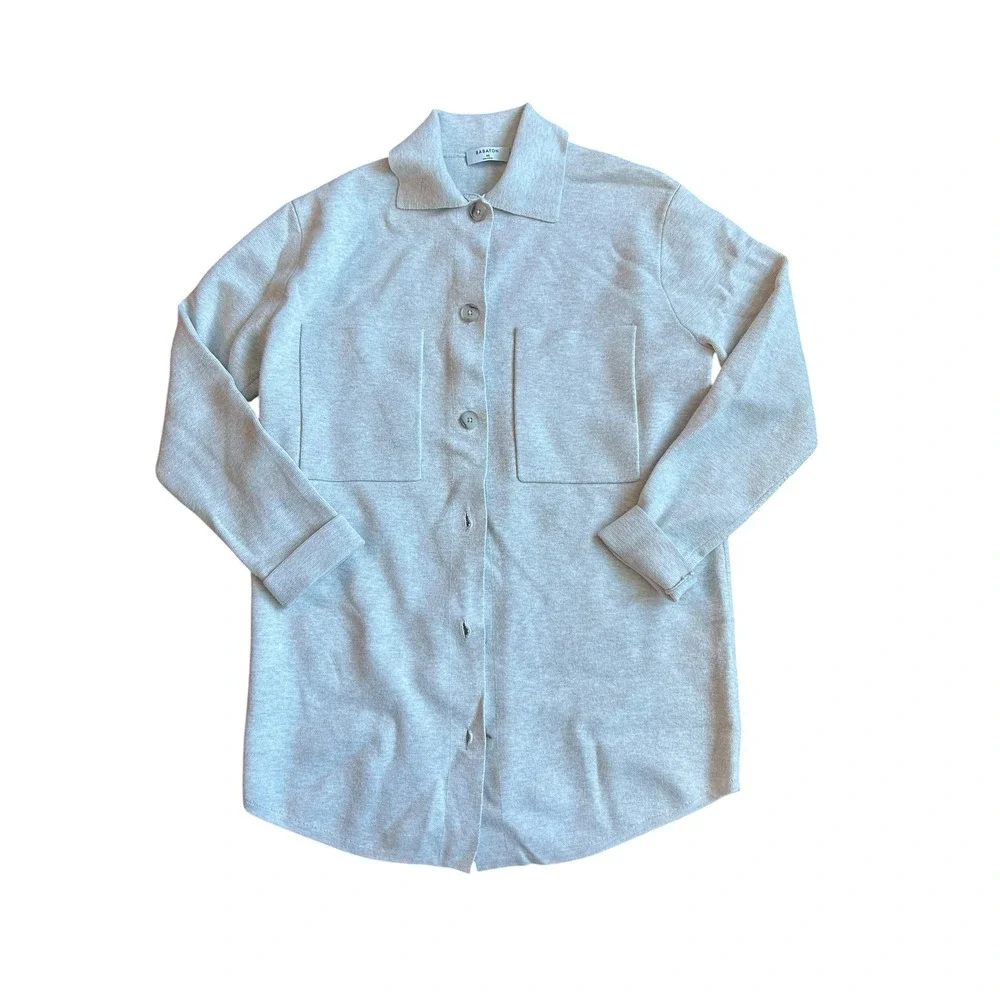 Babaton Aritzia Society Sweater Heather Grey Button-Up Knit Shacket Women's XS